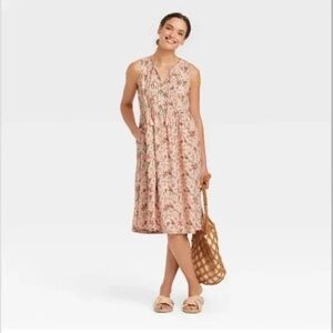 NWT-universal thread-XXL-blush floral-Tie front side pockets midi pullover dress